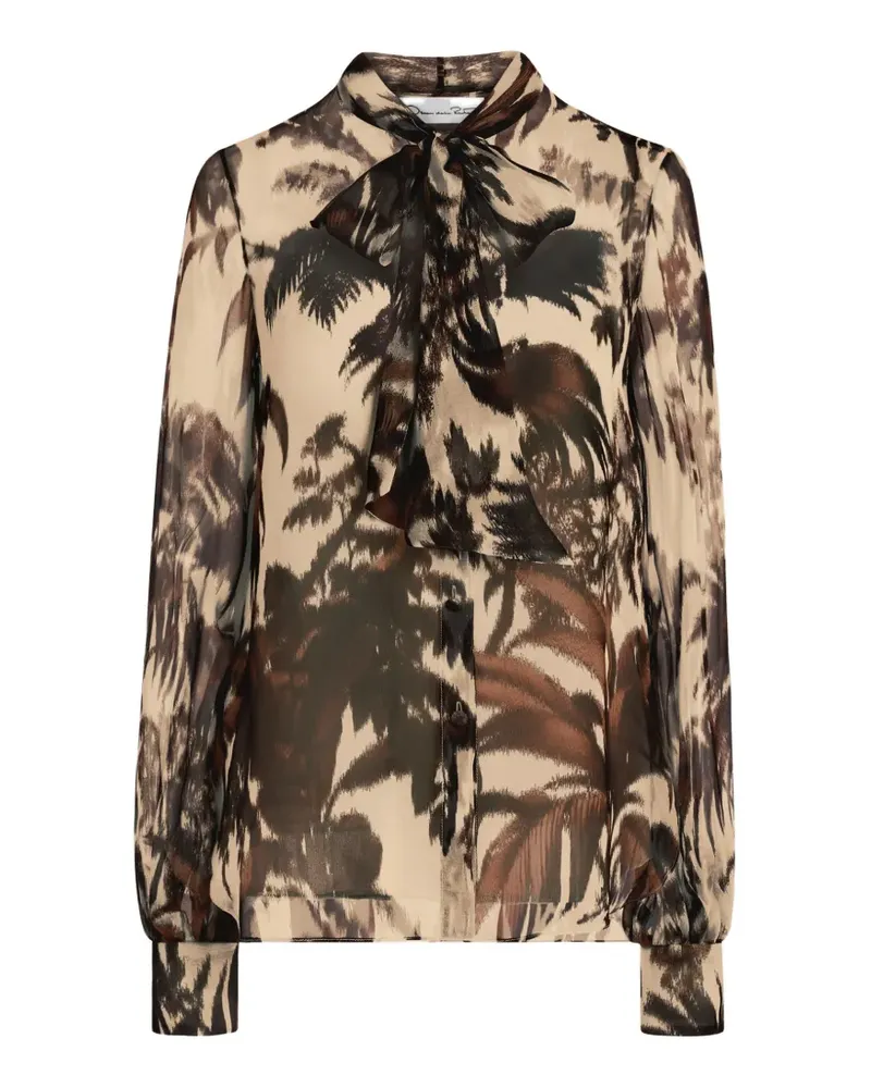 Oscar de la Renta Chiné Chiffon-Bluse mit Palmen - Nude Nude