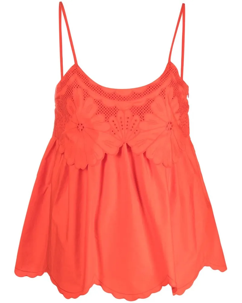 Twin-Set Top mit Lochstickerei Orange