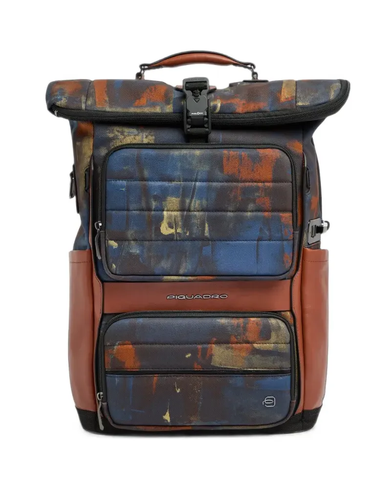Piquadro Rucksack mit abstraktem Print - Blau Blau