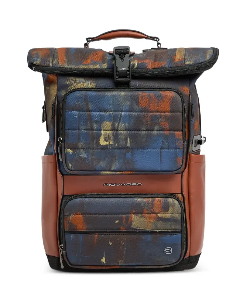 Piquadro Rucksack mit abstraktem Print - Blau Blau