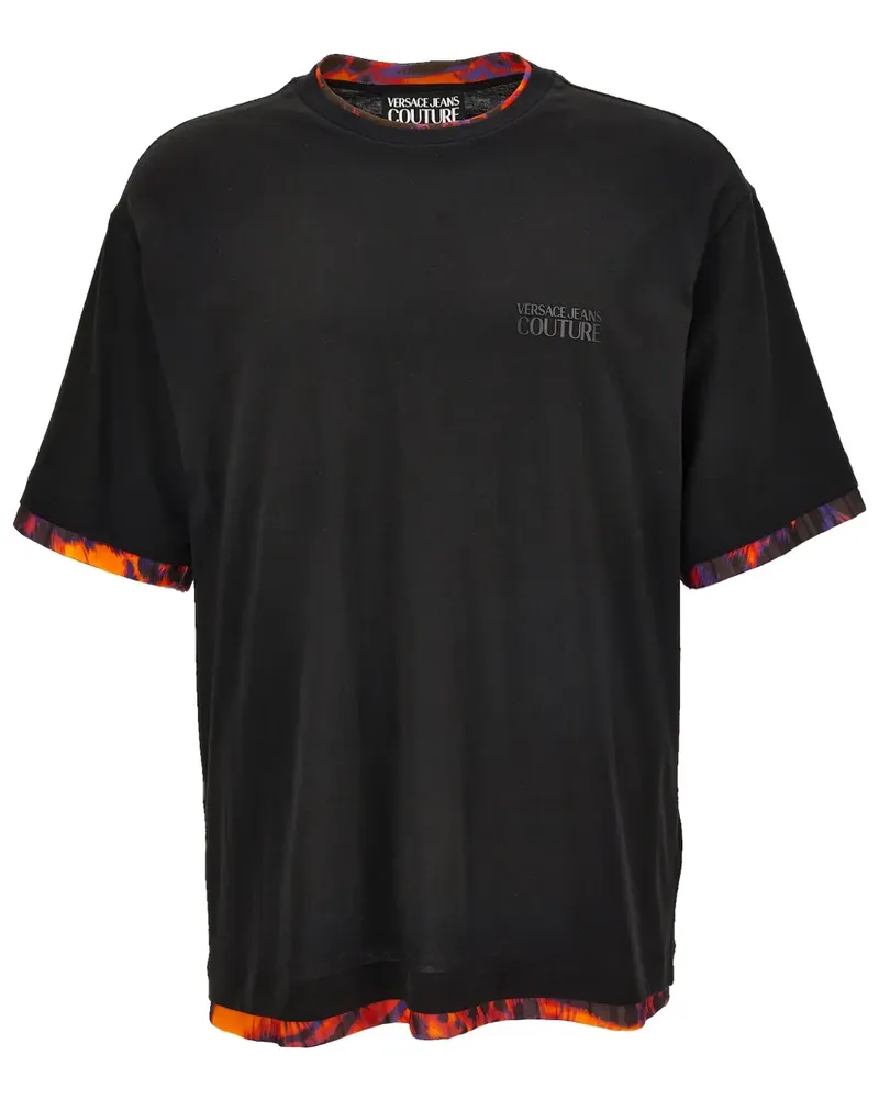 Versace Jeans T-Shirt mit Kontrastbesatz - Schwarz Schwarz
