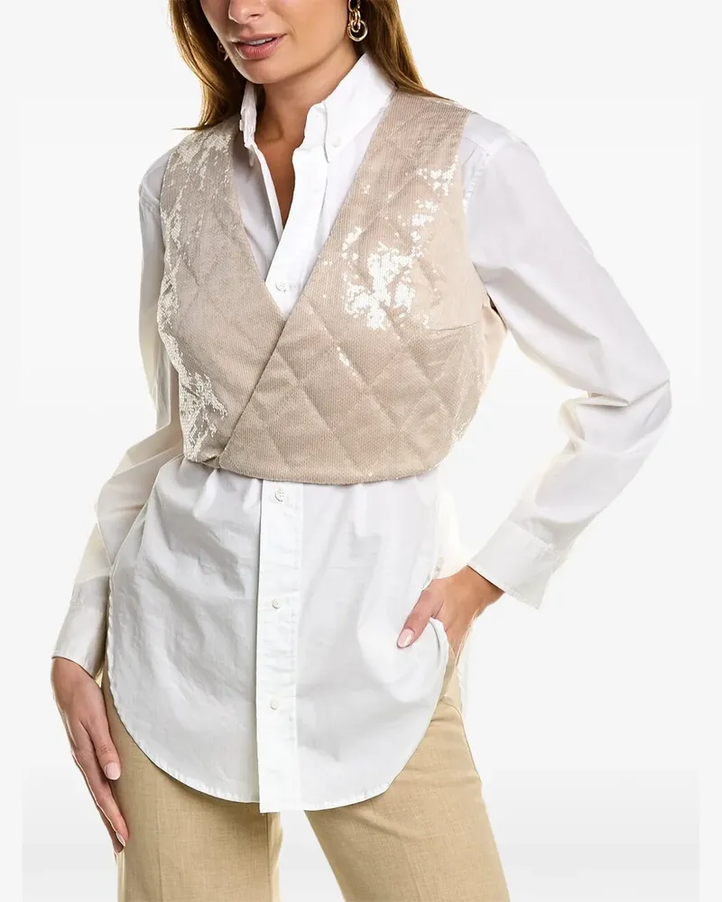 Brunello Cucinelli sequin-embellished quilted-overlay shirt (set of two) - Weiß Weiß