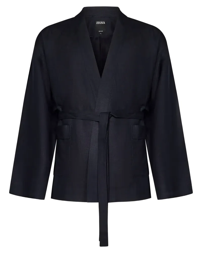 Ermenegildo Zegna Pyjama-Oberteil aus Leinen mit Gürtel - Blau Blau
