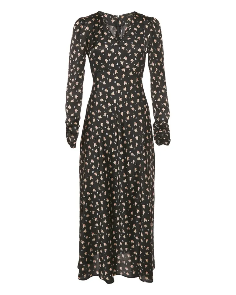 Maje Midikleid mit Blumen-Print - Schwarz Schwarz