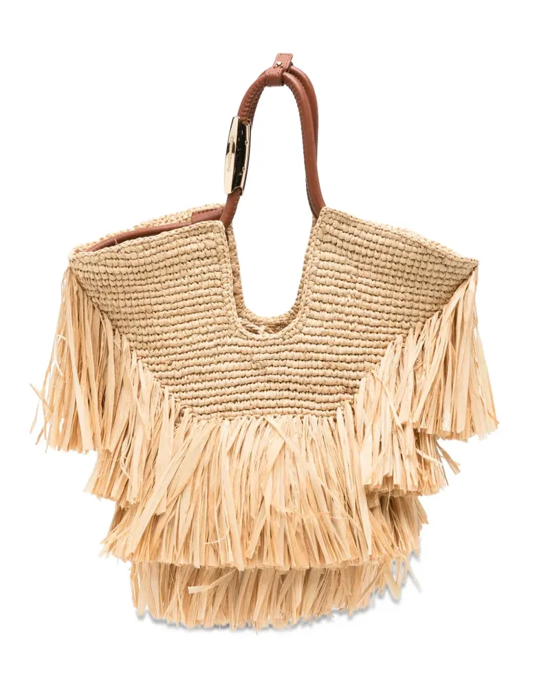 Zimmermann small Goldentime fringe tote bag - Nude Nude