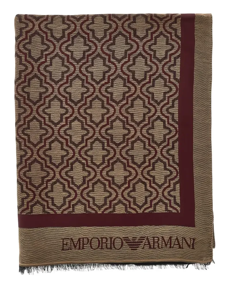 Emporio Armani geometric-pattern fringed scarf - Nude Nude
