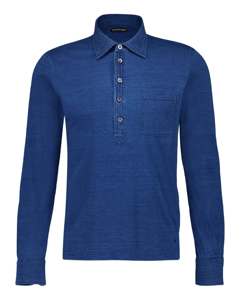 Tom Ford Langärmeliges Poloshirt mit Perlmutt-Knöpfen - Blau Blau