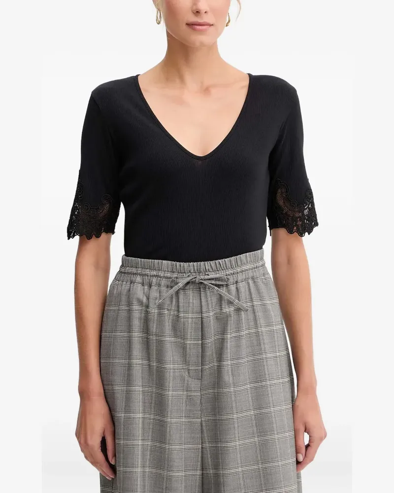 Twin-Set lace-detail cotton T-shirt - Schwarz Schwarz