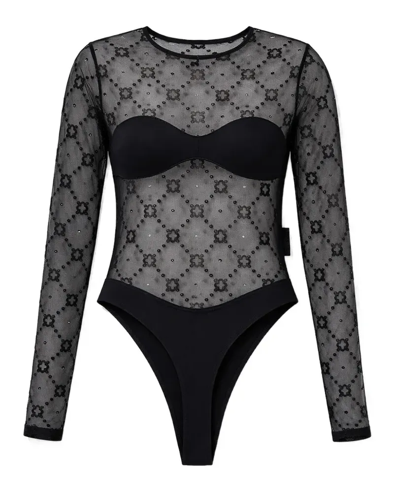 Marine Serre Moonogram mesh bodysuit - Schwarz Schwarz