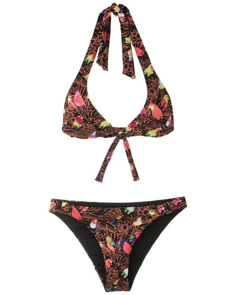 Amir Slama Triangel-Bikini mit Print - Schwarz Schwarz