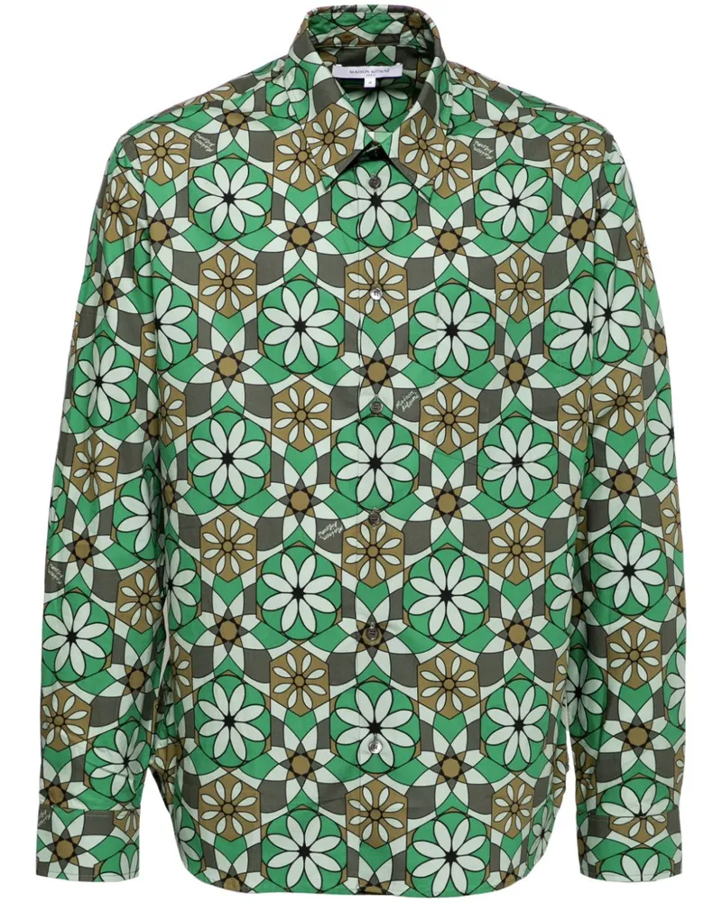 Kitsuné Hemd mit Blumen-Print GrüN