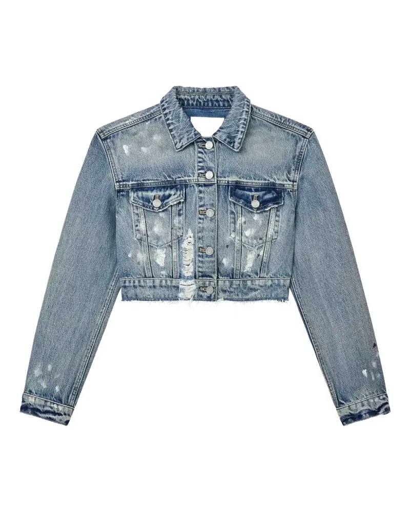 PURPLE BRAND paint-splatter cropped denim jacket - Blau Blau