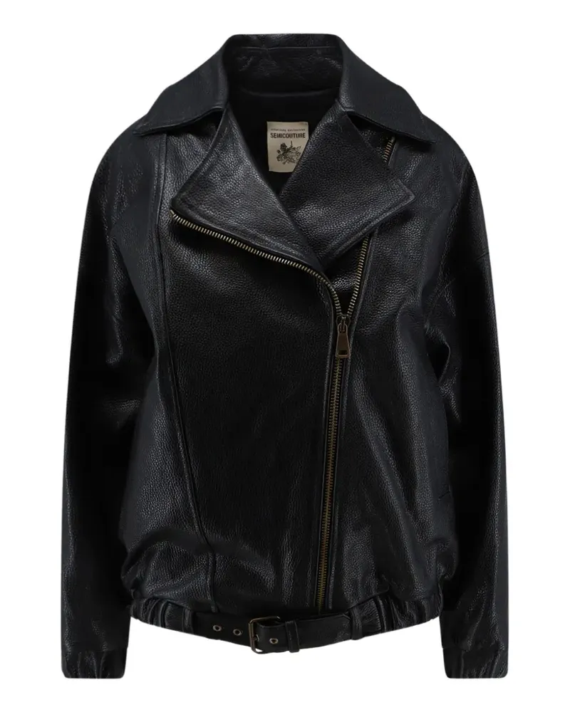 Semicouture belted leather biker jacket - Schwarz Schwarz