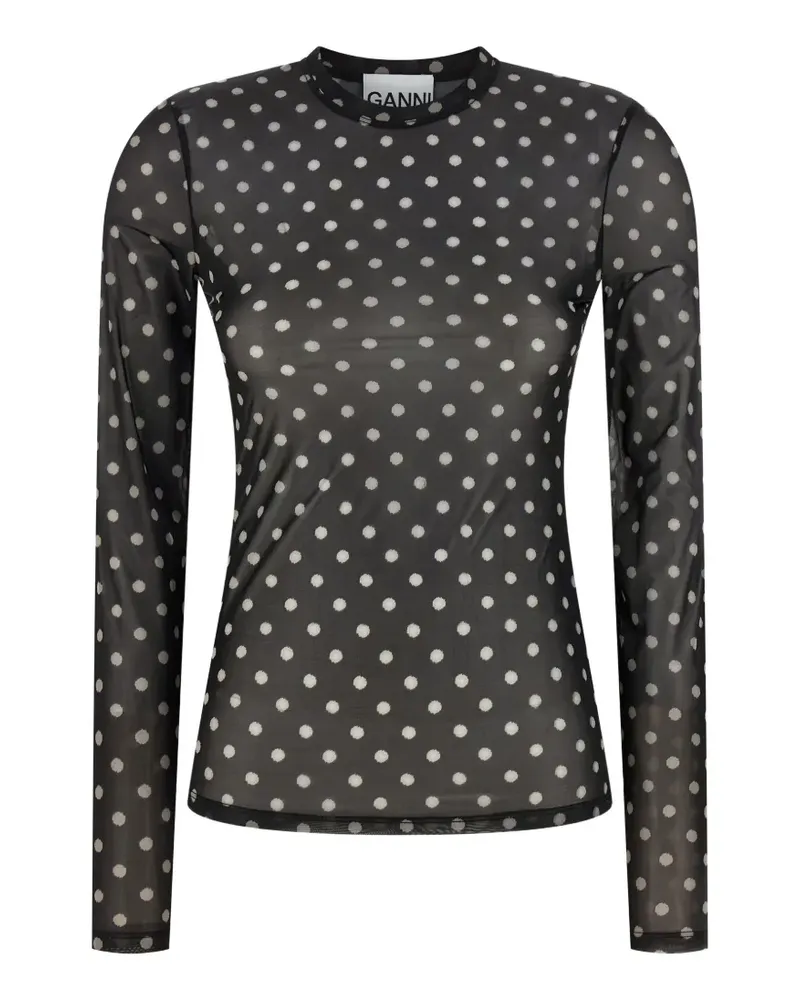 Ganni Top mit Polka Dots - Schwarz Schwarz