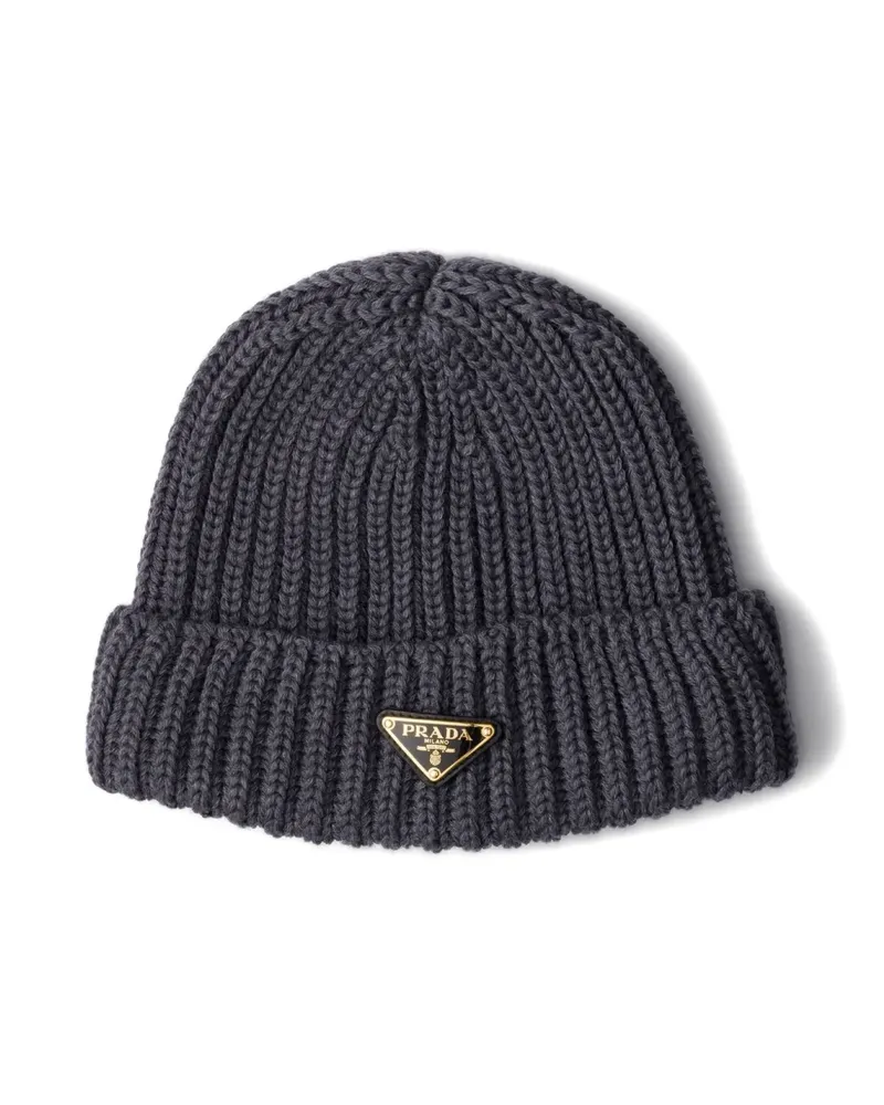 Prada Gerippte Beanie mit Triangel-Logo - Grau Grau