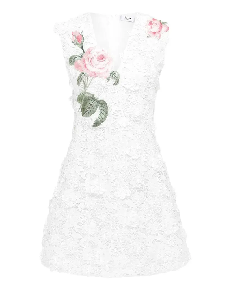 LEO LIN Briana rose-embroidery lace dress - Weiß Weiß