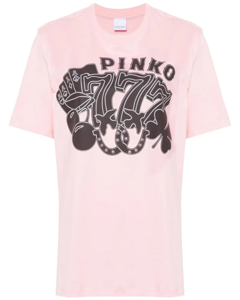 Pinko T-Shirt mit Karten-Print Rosa