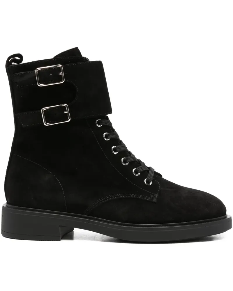 Gianvito Rossi Ripley Wildlederstiefel mit Doppelschnalle 35mm - Schwarz Schwarz