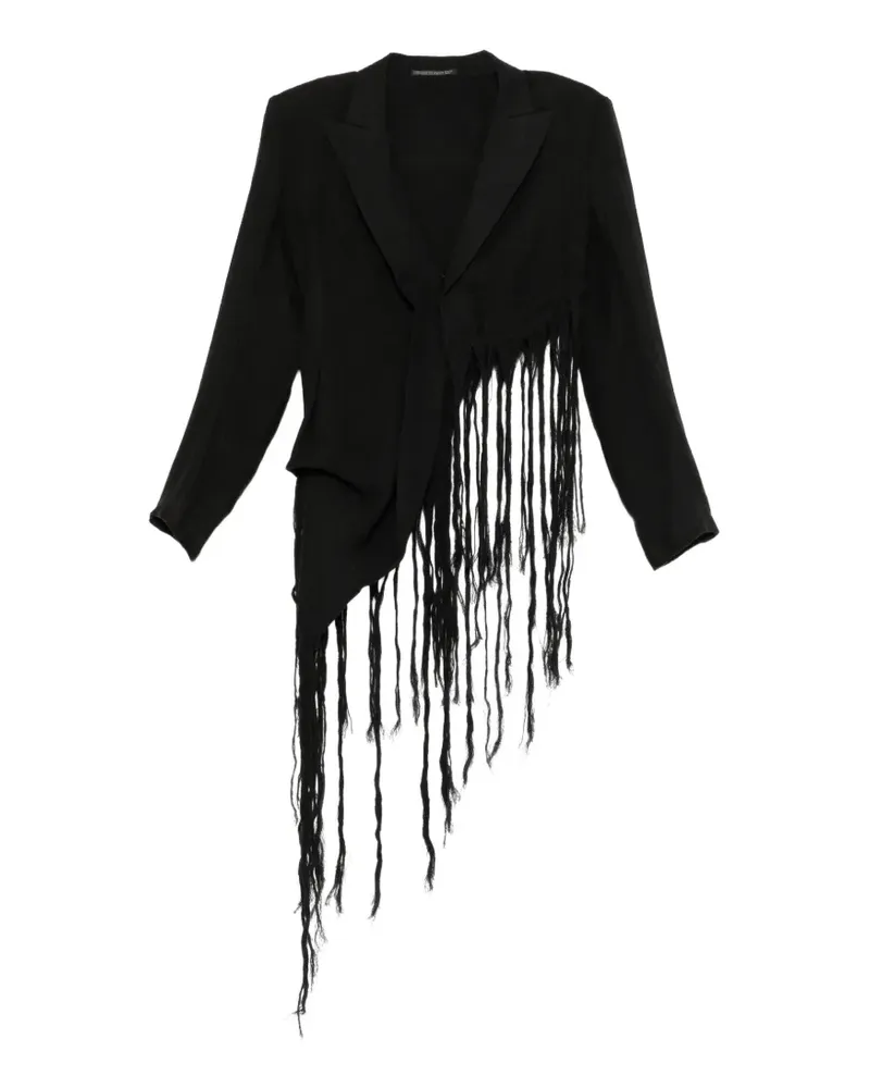 Yohji Yamamoto Asymmetrische Jacke mit Fransen - Schwarz Schwarz