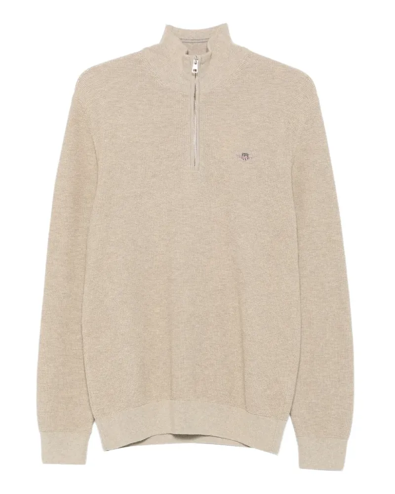 Gant quarter-zip logo-embroidered sweater - Nude Nude