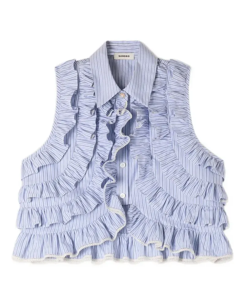 Sandro Gestreifte Bluse mit Rüschen - Blau Blau