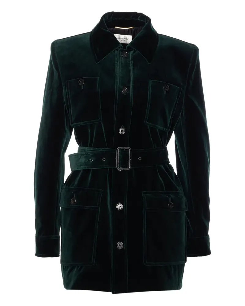 Saint Laurent Jacke aus Samt mit Gürtel - Grün Grün