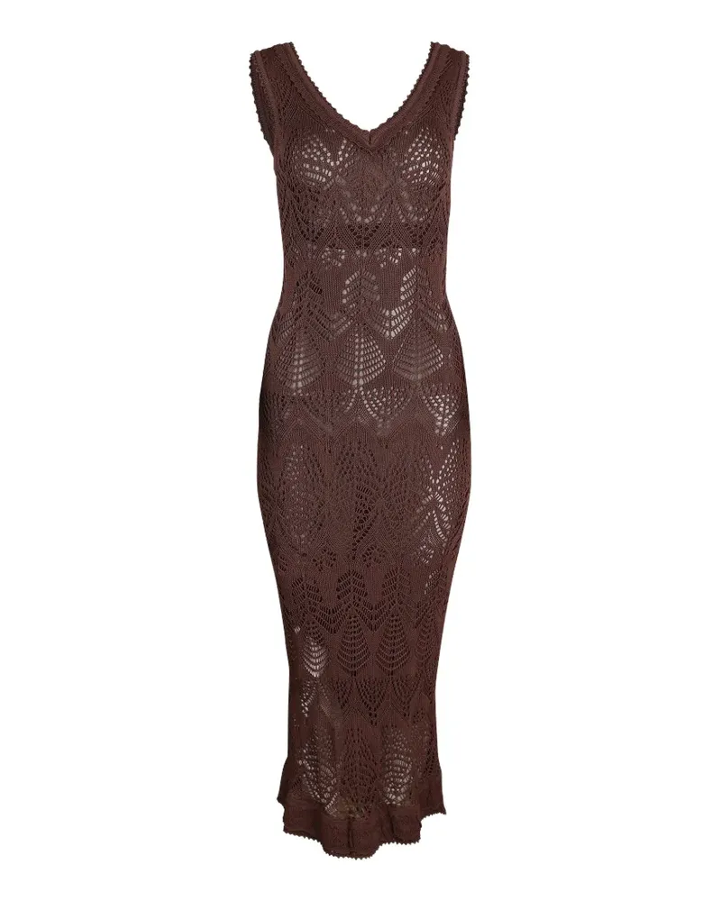 STAUD Roan pointelle-knit midi dress - Braun Braun