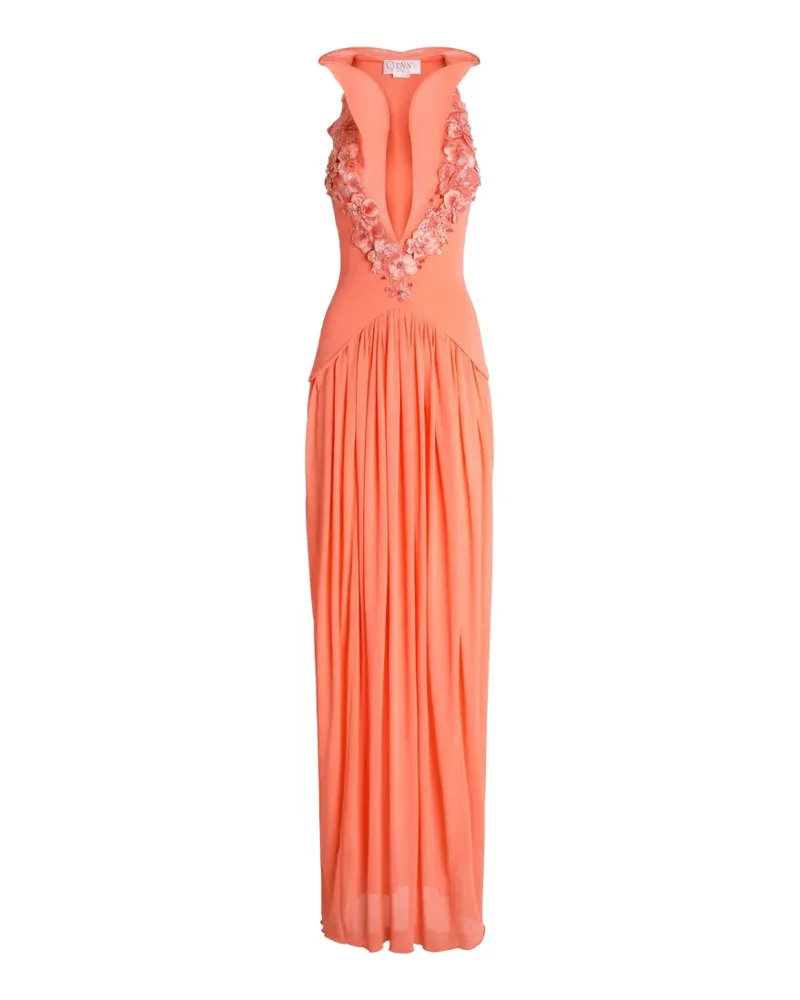 Genny Kleid mit Blumenapplikation - Orange Orange