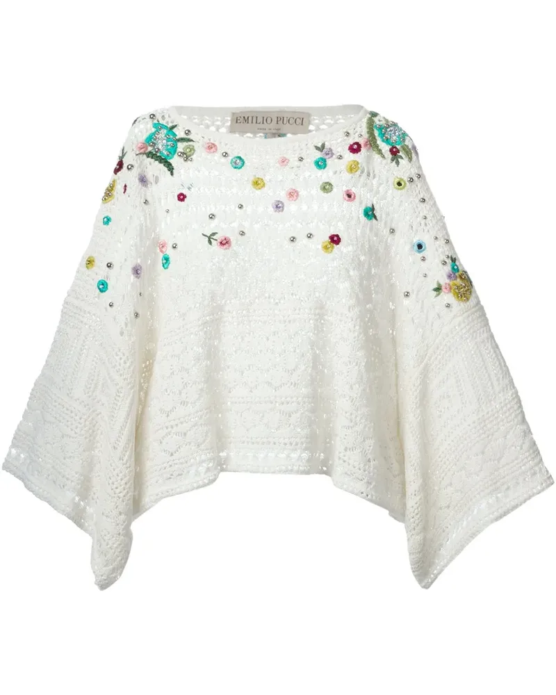 Emilio Pucci Bestickter Häkelponcho - Weiß Weiß