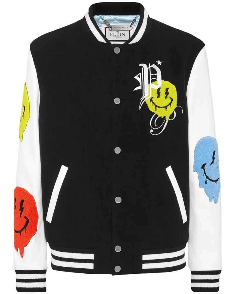 Philipp Plein Bomberjacke mit Smile-Patch - Schwarz Schwarz