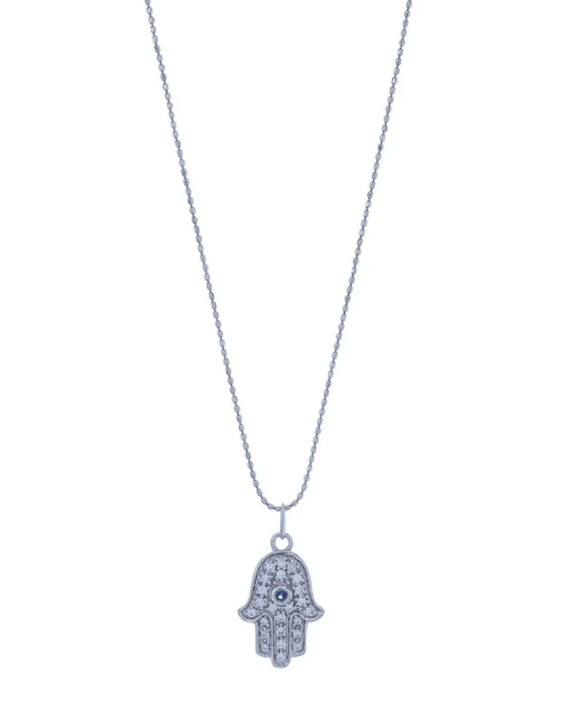 Sydney Evan 14kt Hamsa Weißgoldhalskette mit Saphir und Diamant - Silber Silber