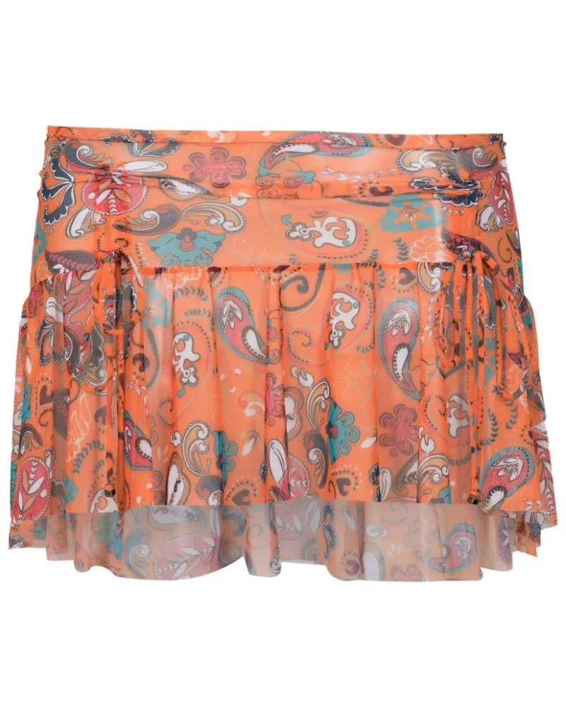 Amir Slama Minirock aus Mesh mit Print - Orange Orange
