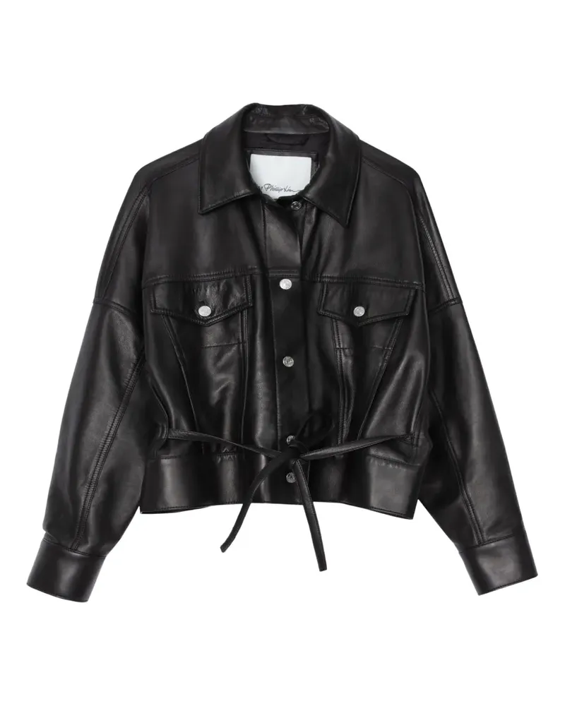 3.1 phillip lim Hemdjacke aus Leder mit Gürtel - Schwarz Schwarz