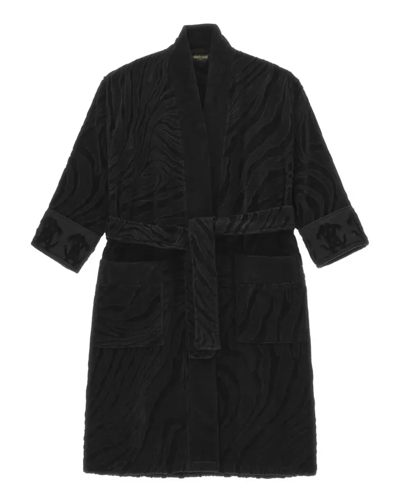 Roberto Cavalli Home zebra-pattern rhinestone-detail bathrobe - Schwarz Schwarz