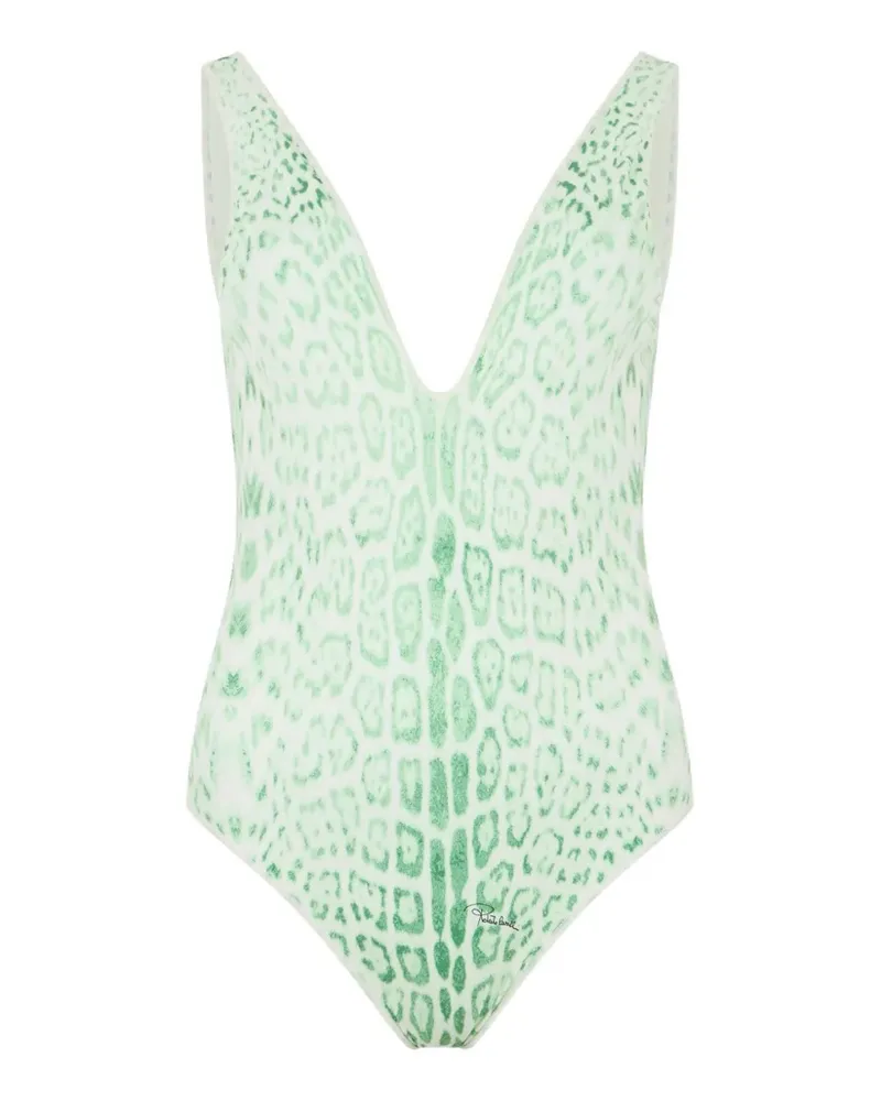 Roberto Cavalli jaguar-print V-neck swimsuit - Grün Grün