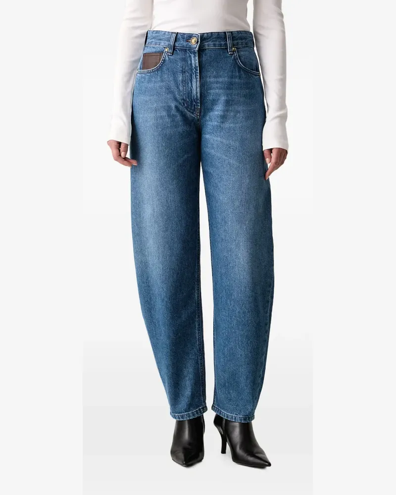 Luisa Spagnoli Onega Barrel-Leg-Jeans mit Lederbesatz - Blau Blau