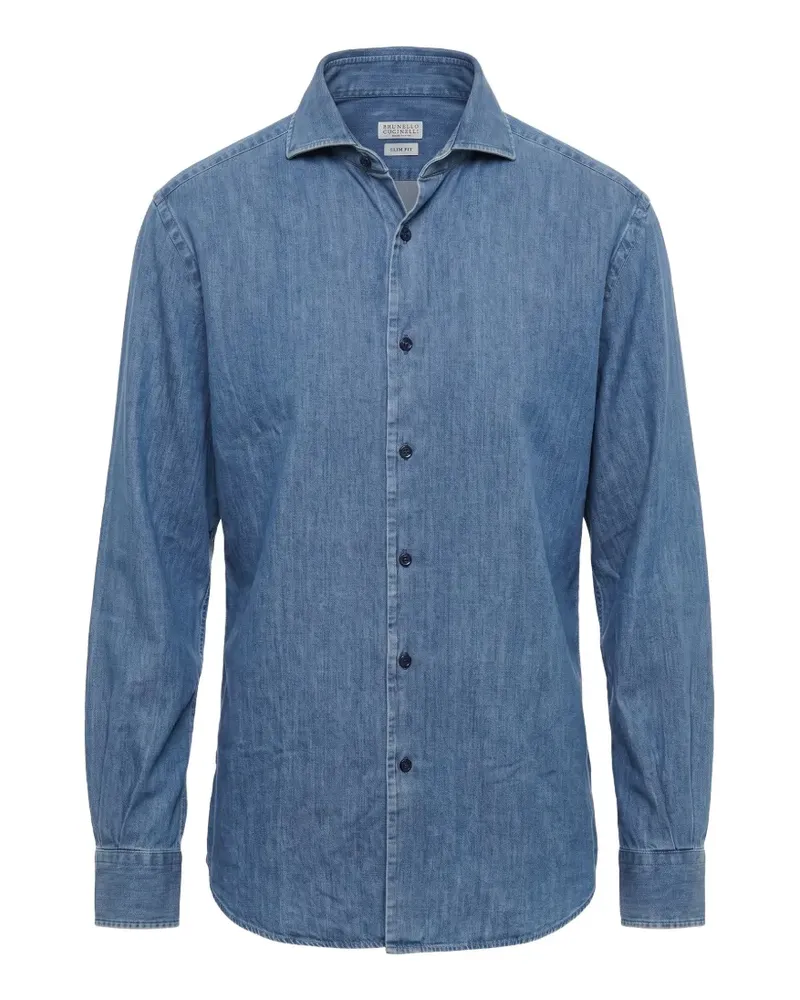 Brunello Cucinelli Schmales Jeanshemd mit ausgewaschenem Effekt - Blau Blau