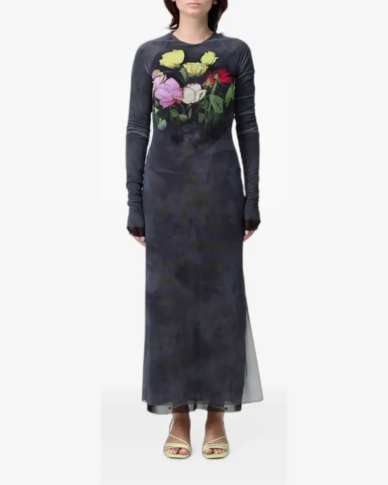 MSGM floral-print tulle maxi dress - Grau Grau