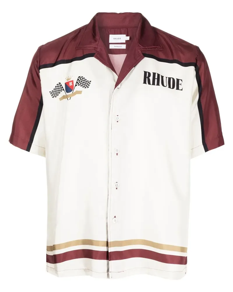 RHUDE Poloshirt aus Seide mit Print - Braun Braun