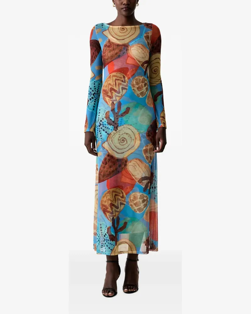 Never Fully Dressed abstract-print long-sleeved maxi dress - Blau Blau