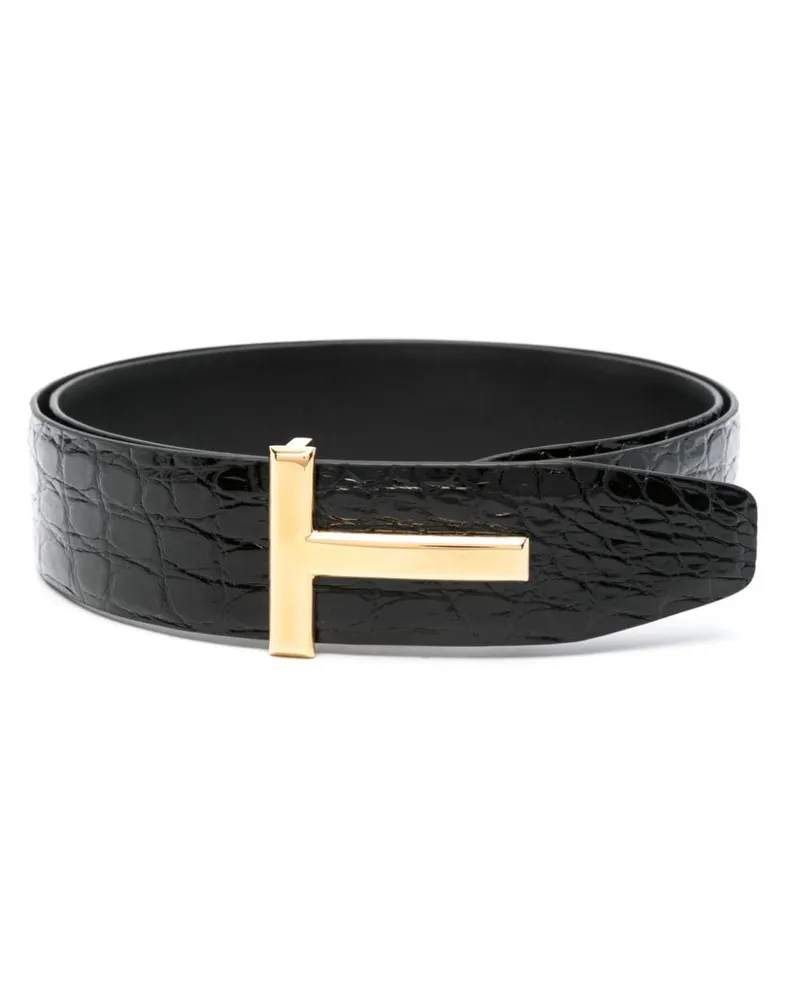 Tom Ford T Icon Gürtel mit Kroko-Effekt - Schwarz Schwarz