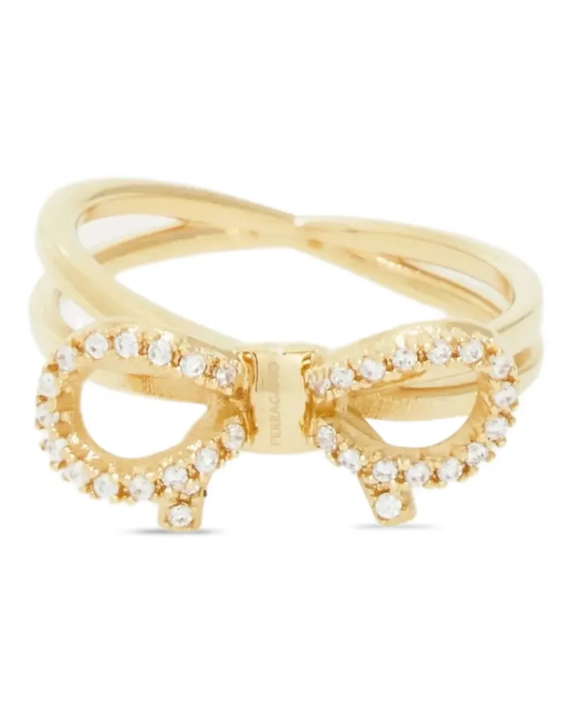 Ferragamo Vara bow crystal-embellished ring - Gold Gold