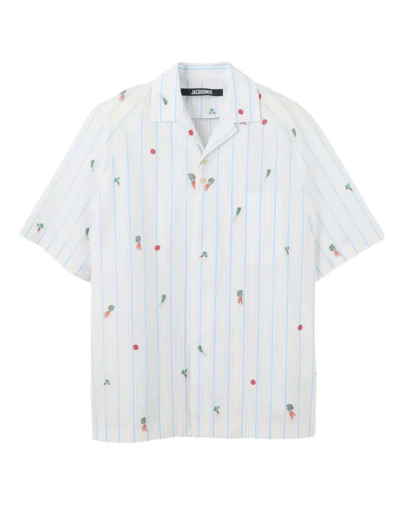 Jacquemus Gestreiftes Hemd mit Stickerei - Weiß Weiß