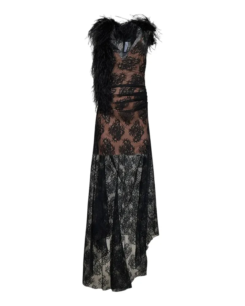 Giuseppe di Morabito feather-trim lace-overlay asymmetric dress - Schwarz Schwarz