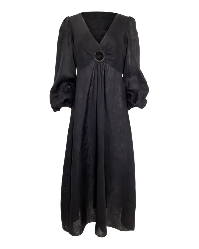 Zimmermann Ballonärmel-Midikleid mit Ringdetail - Schwarz Schwarz