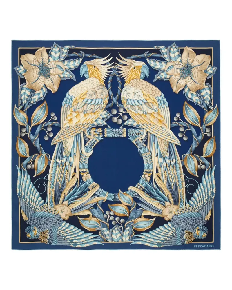 Ferragamo Seidenschal mit Papageien-Print - Blau Blau