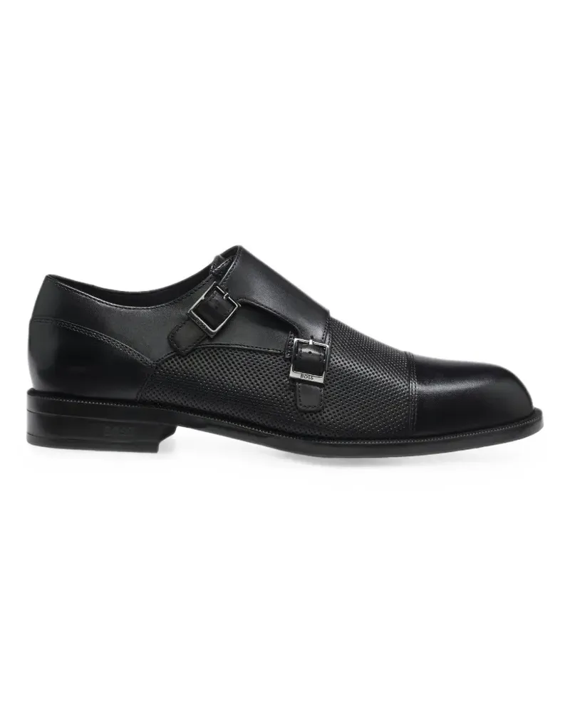 HUGO BOSS Double Monk-Schuhe aus Leder mit perforiertem Detail - Schwarz Schwarz