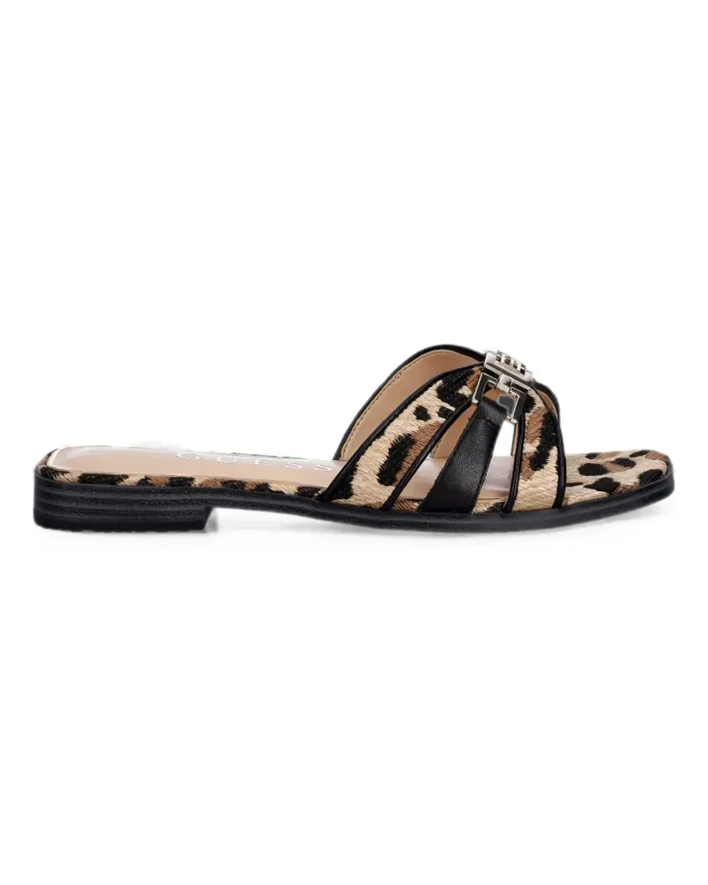 Guess leopard-print logo-plaque slides - Nude Nude