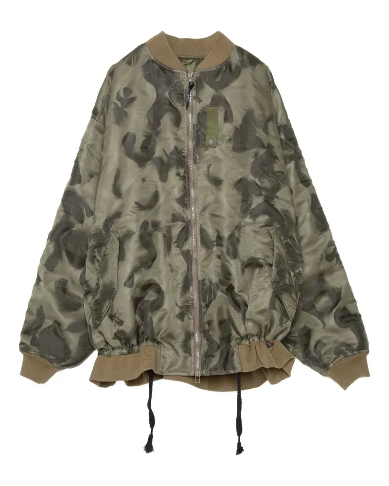 Yoshio Kubo Bomberjacke mit Feder-Print - Grün Grün