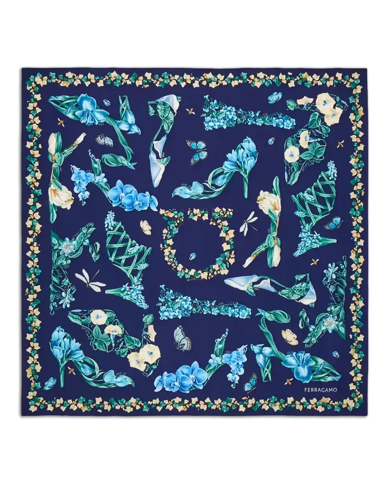 Ferragamo Seidenschal mit Schuh-Print - Blau Blau
